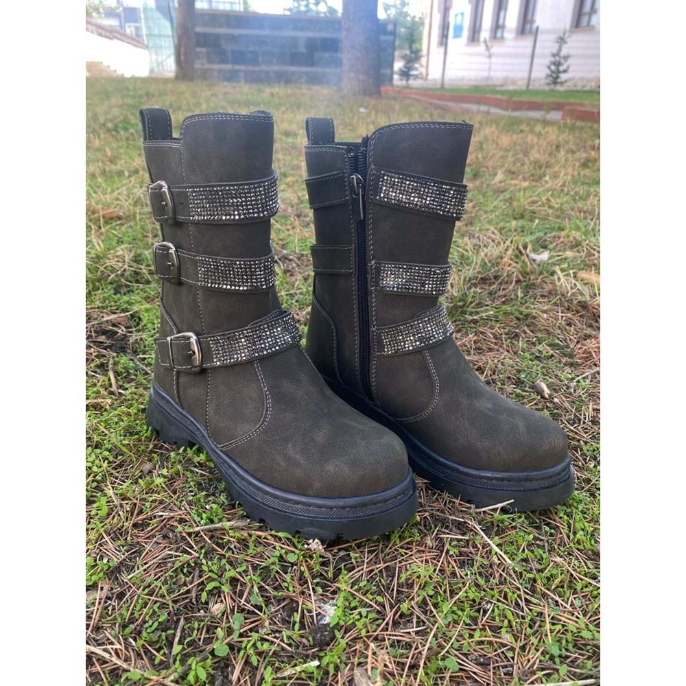 Pabuçhan 0659 Kız Çocuk Taşlı Cizme - BTMK00659-Haki-32
