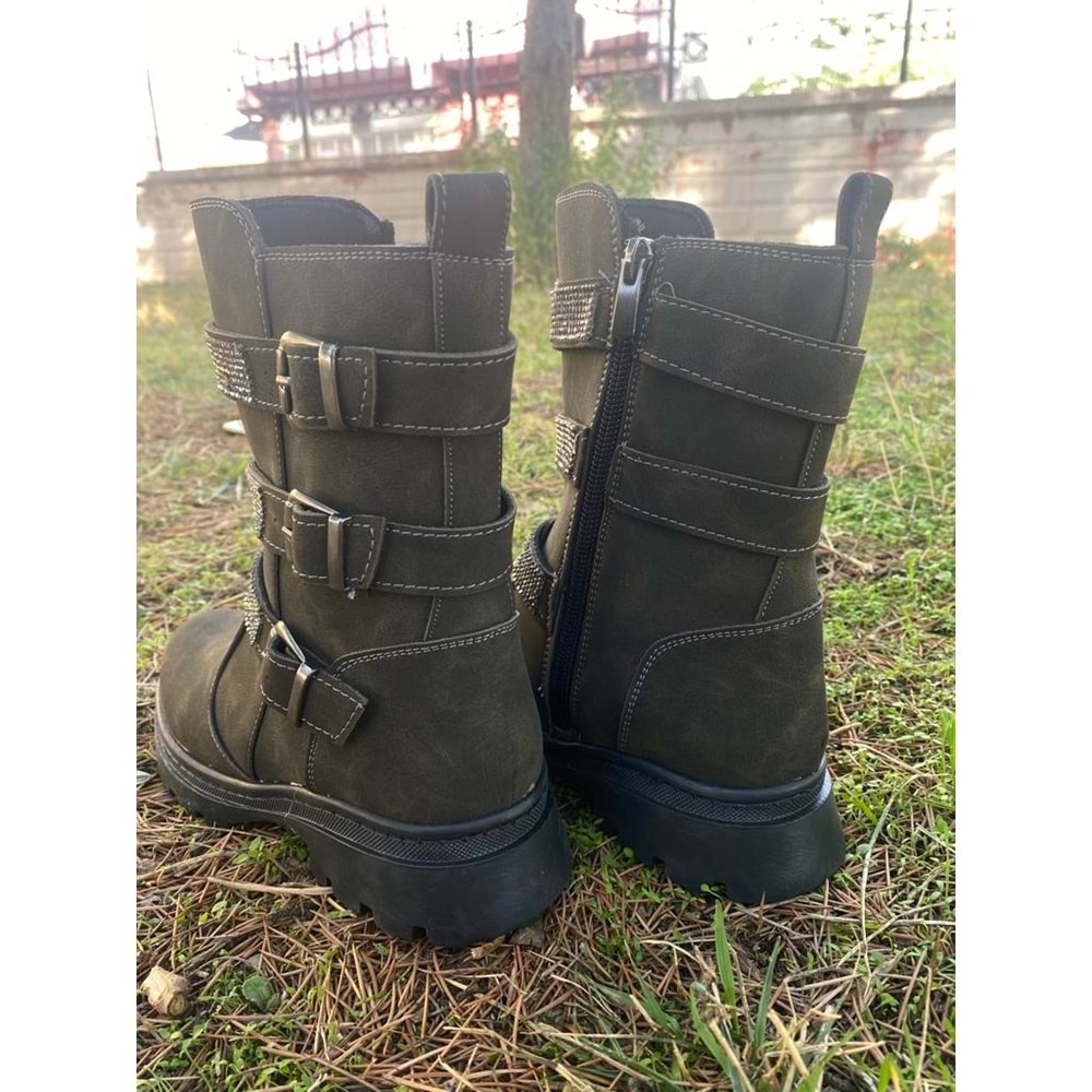 Pabuçhan 0659 Kız Çocuk Taşlı Cizme - BTMK00659-Haki-32