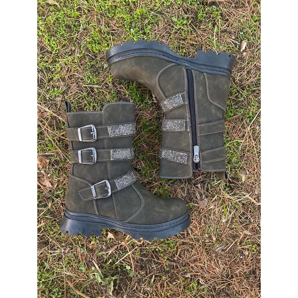 Pabuçhan 0659 Kız Çocuk Taşlı Cizme - BTMK00659-Haki-32