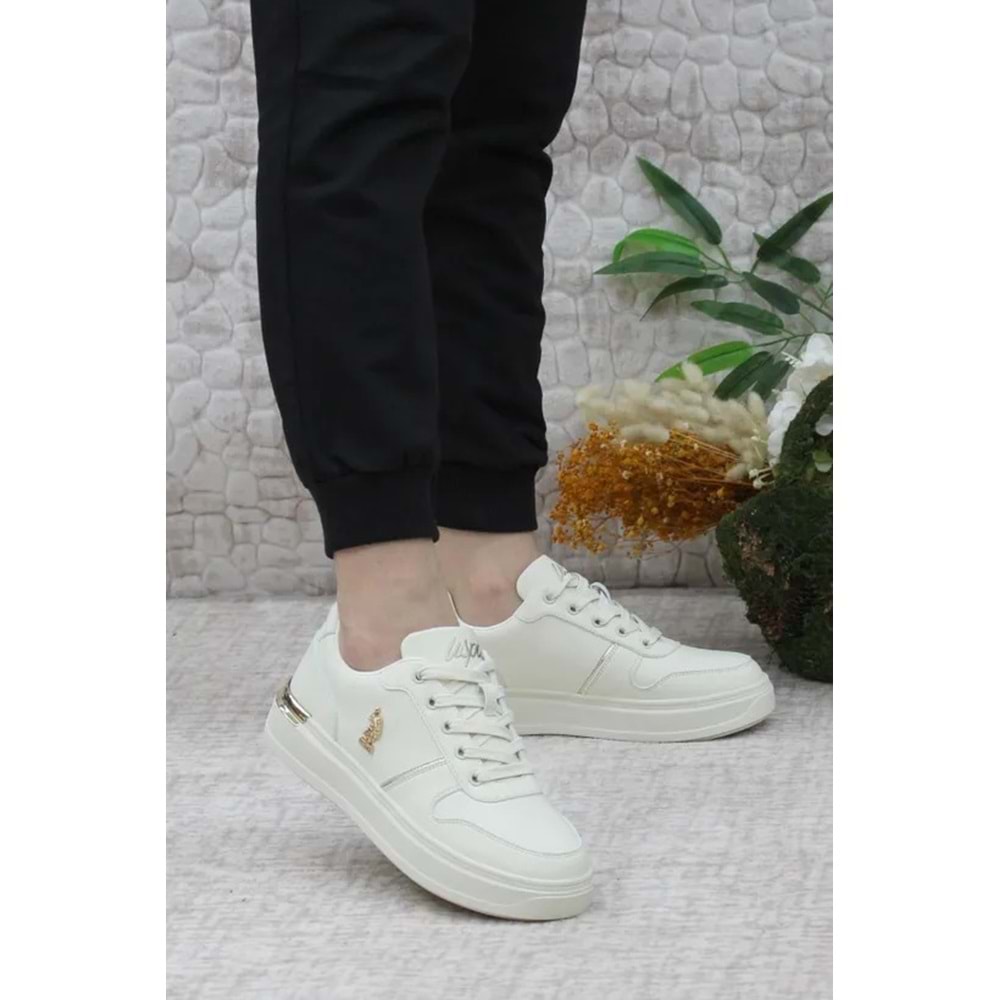 U.S. Polo Assn 0805 Kadın Beyaz Klasik Sneaker Ayakkabı - Krem - 40