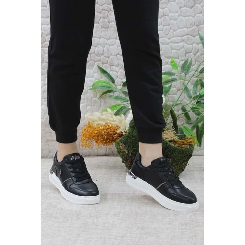 U.S. Polo Assn 0805 Kadın Beyaz Klasik Sneaker Ayakkabı - Siyah Beyaz - 37