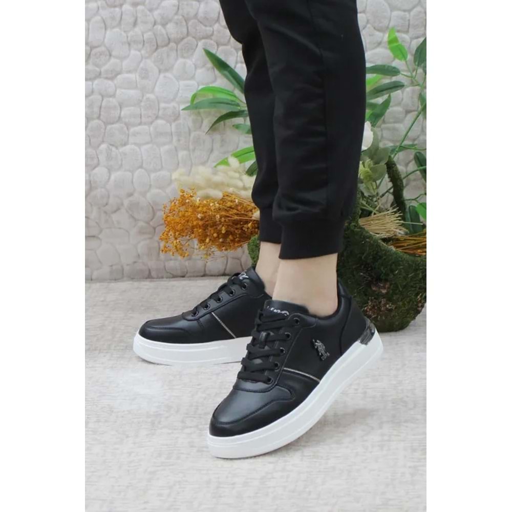 U.S. Polo Assn 0805 Kadın Beyaz Klasik Sneaker Ayakkabı - Siyah Beyaz - 37