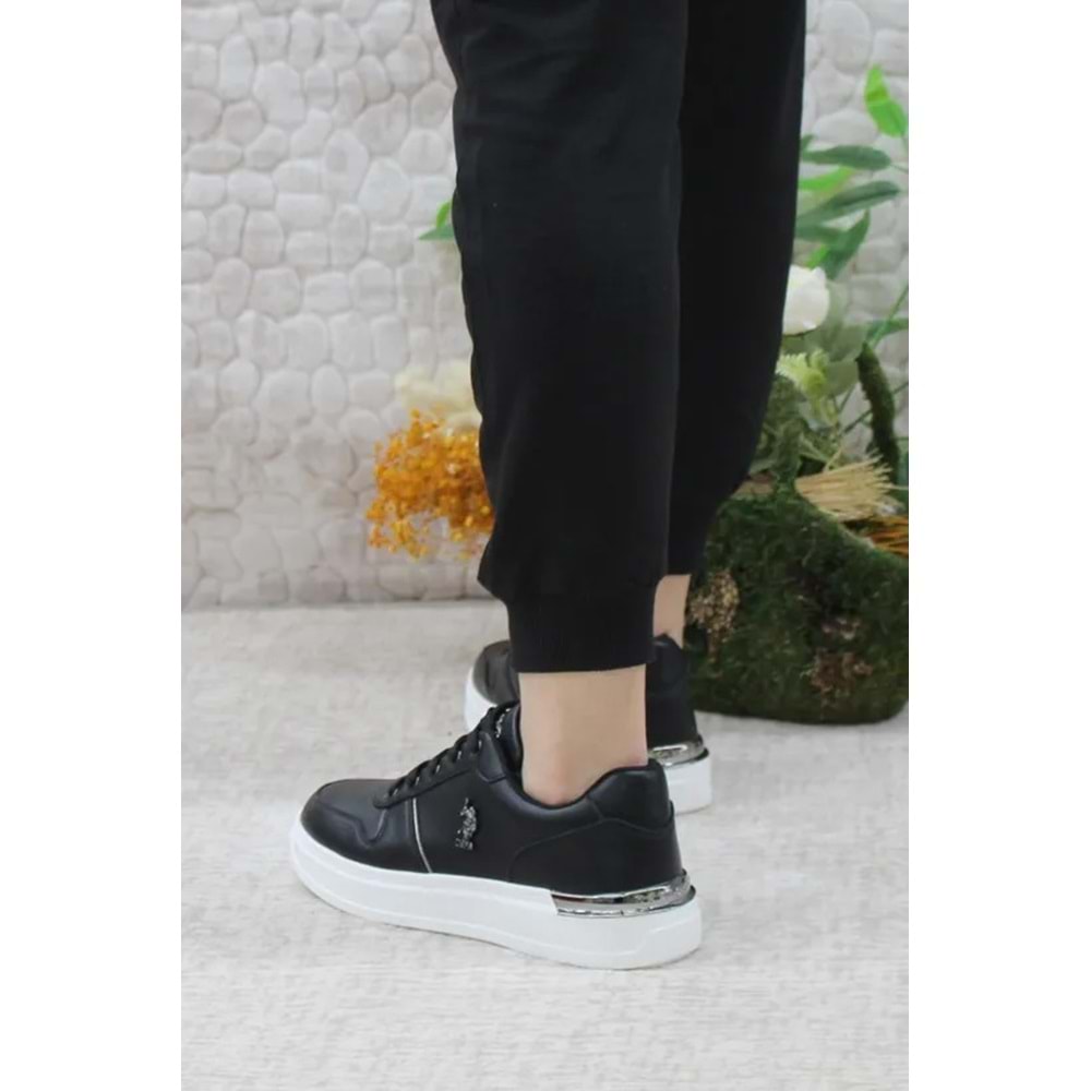 U.S. Polo Assn 0805 Kadın Beyaz Klasik Sneaker Ayakkabı - Siyah Beyaz - 37