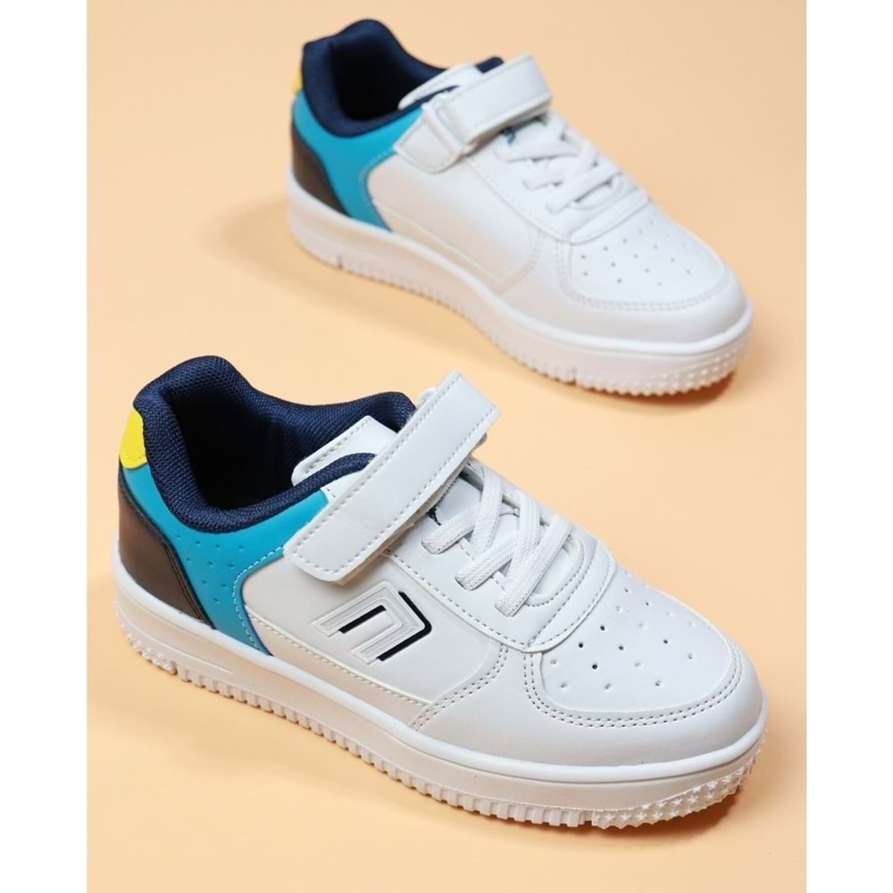 Cool 0838 Air Force Çocuk Sneaker Spor Ayakkabı - Beyaz Lacivert - 35