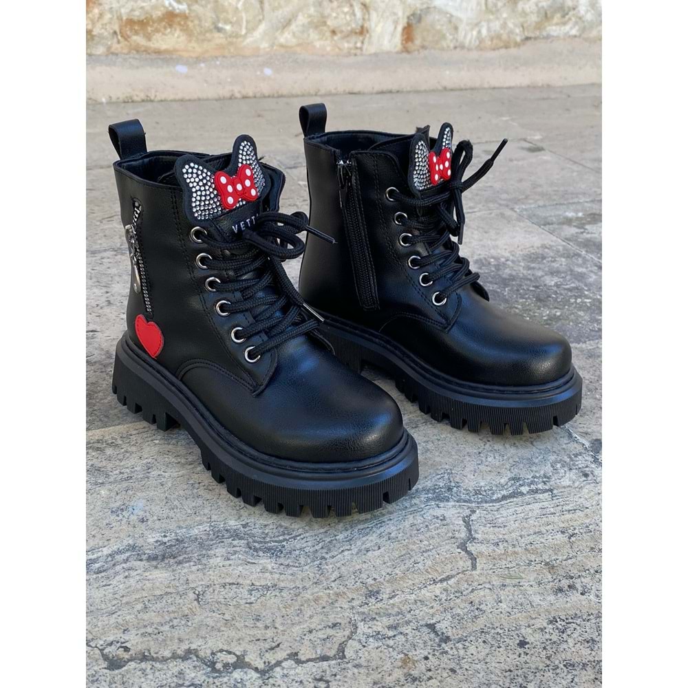 Pabuçhan 0949 Kız Çocuk Ayıcıklı Uzun Postal - Siyah Kalpli - 34 - BTMK00949-Siyah Kalpli -34