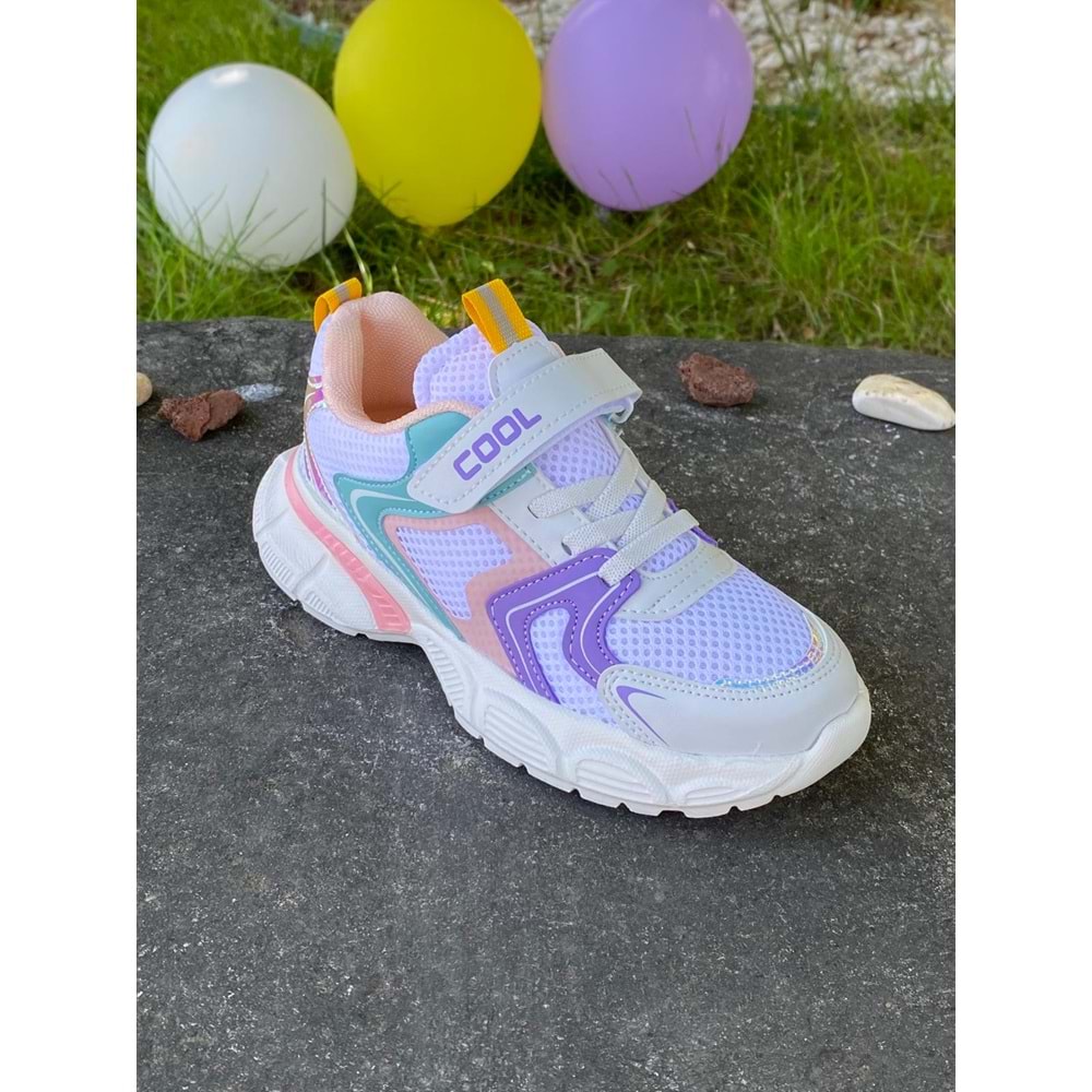 Cool 1148 Comfort Tabanlı Spor Ayakkabı - Beyaz Lila - 33 - BTMK01148-Beyaz Lila -33