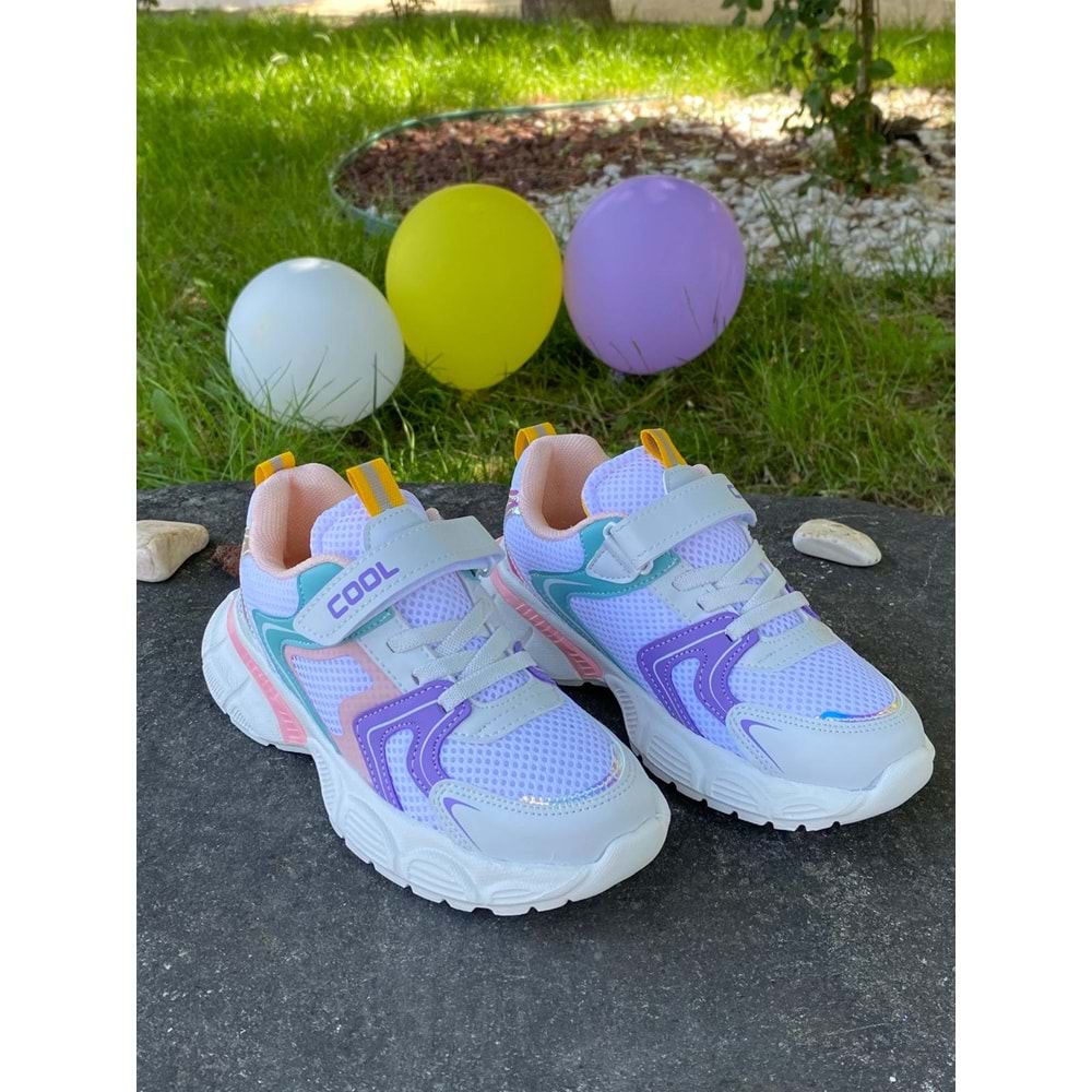 Cool 1148 Comfort Tabanlı Spor Ayakkabı - Beyaz Lila - 33 - BTMK01148-Beyaz Lila -33