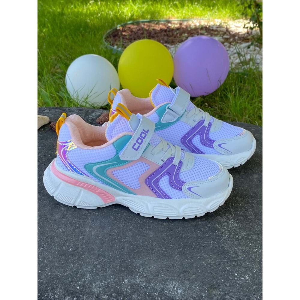 Cool 1148 Comfort Tabanlı Spor Ayakkabı - Beyaz Lila - 33 - BTMK01148-Beyaz Lila -33