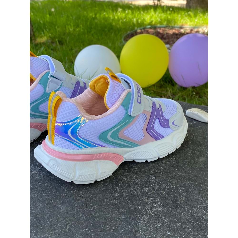 Cool 1148 Comfort Tabanlı Spor Ayakkabı - Beyaz Lila - 33 - BTMK01148-Beyaz Lila -33