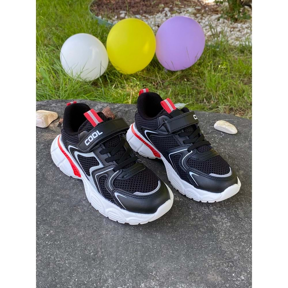 Cool 1148 Comfort Tabanlı Spor Ayakkabı - Siyah Beyaz Kırmızı - 35 - BTMK01148-Siyah Beyaz Kırmı-35