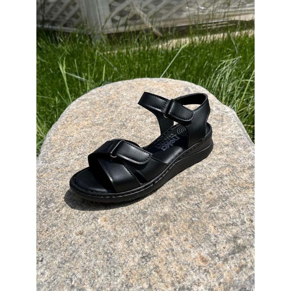 Ortapedik Kadın Sandalet - Siyah Cırtlı - 40 - BTMK01312-Siyah Cırtlı -40