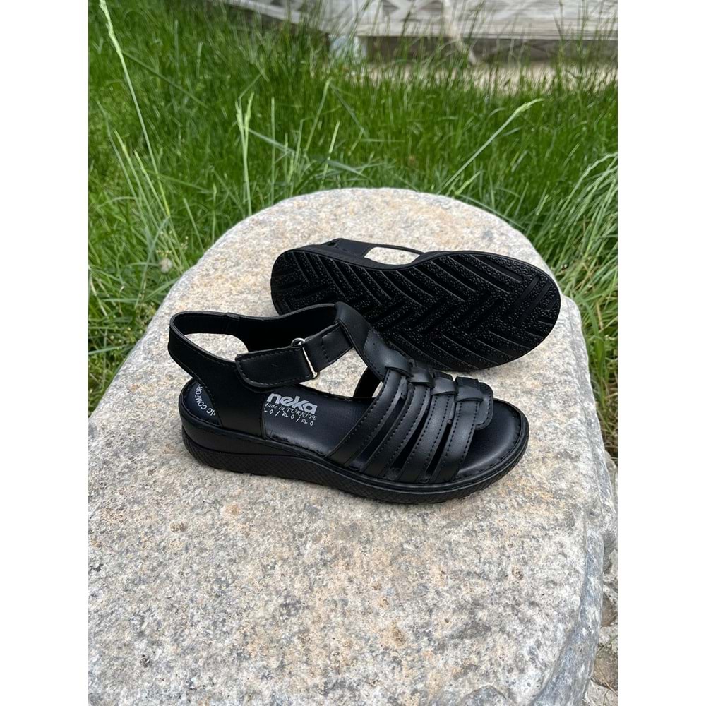 Ortapedik Kadın Sandalet - Siyah Çizgli - 40 - BTMK01312-Siyah Çizgli -40