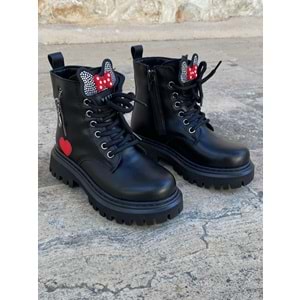 Pabuçhan 0949 Kız Çocuk Ayıcıklı Uzun Postal - Siyah Kalpli - 34 - BTMK00949-Siyah Kalpli -34