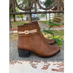 Pabuçhan 0978 Kısa Topuklu Taşlı Bayan Çizme - Taba - 36