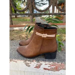 Pabuçhan 0978 Kısa Topuklu Taşlı Bayan Çizme - Taba - 36