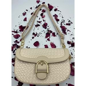 Love Of Bags 1128 Bayan Kemer Tokalı Kol Ve Omuz Çantası - Krem - TEK EBAT - BTMK01128-Krem-TEK EBAT