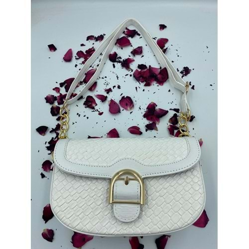 Love Of Bags 1128 Bayan Kemer Tokalı Kol Ve Omuz Çantası - Beyaz - TEK EBAT - BTMK01128-Beyaz-TEK EBAT