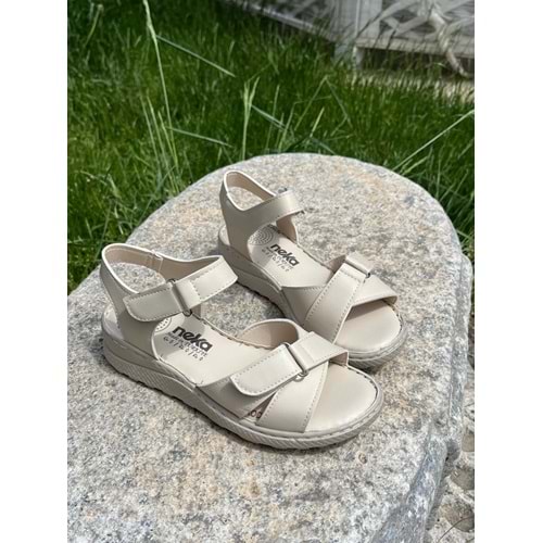 Ortapedik Kadın Sandalet - Krem Cırtlı - 37 - BTMK01312-Krem Cırtlı -37