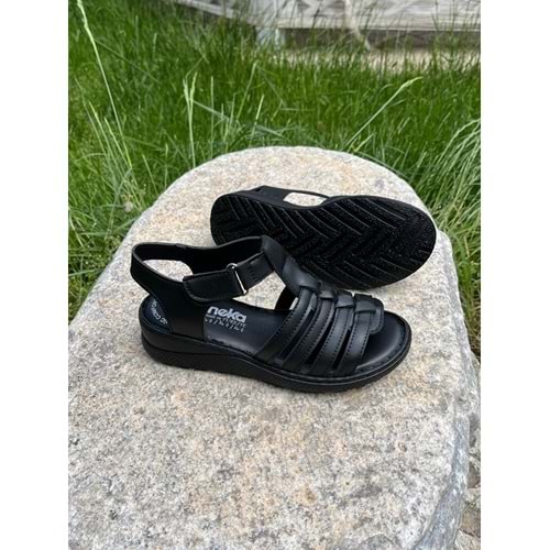 Ortapedik Kadın Sandalet - Siyah Çizgli - 36 - BTMK01312-Siyah Çizgli -36