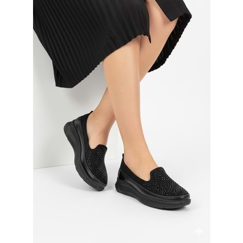 Kadın Günlük Taşlı Streçli Ortapedik Ayakkabı 1322 - Siyah - 41 - BTMK01322-Siyah-41