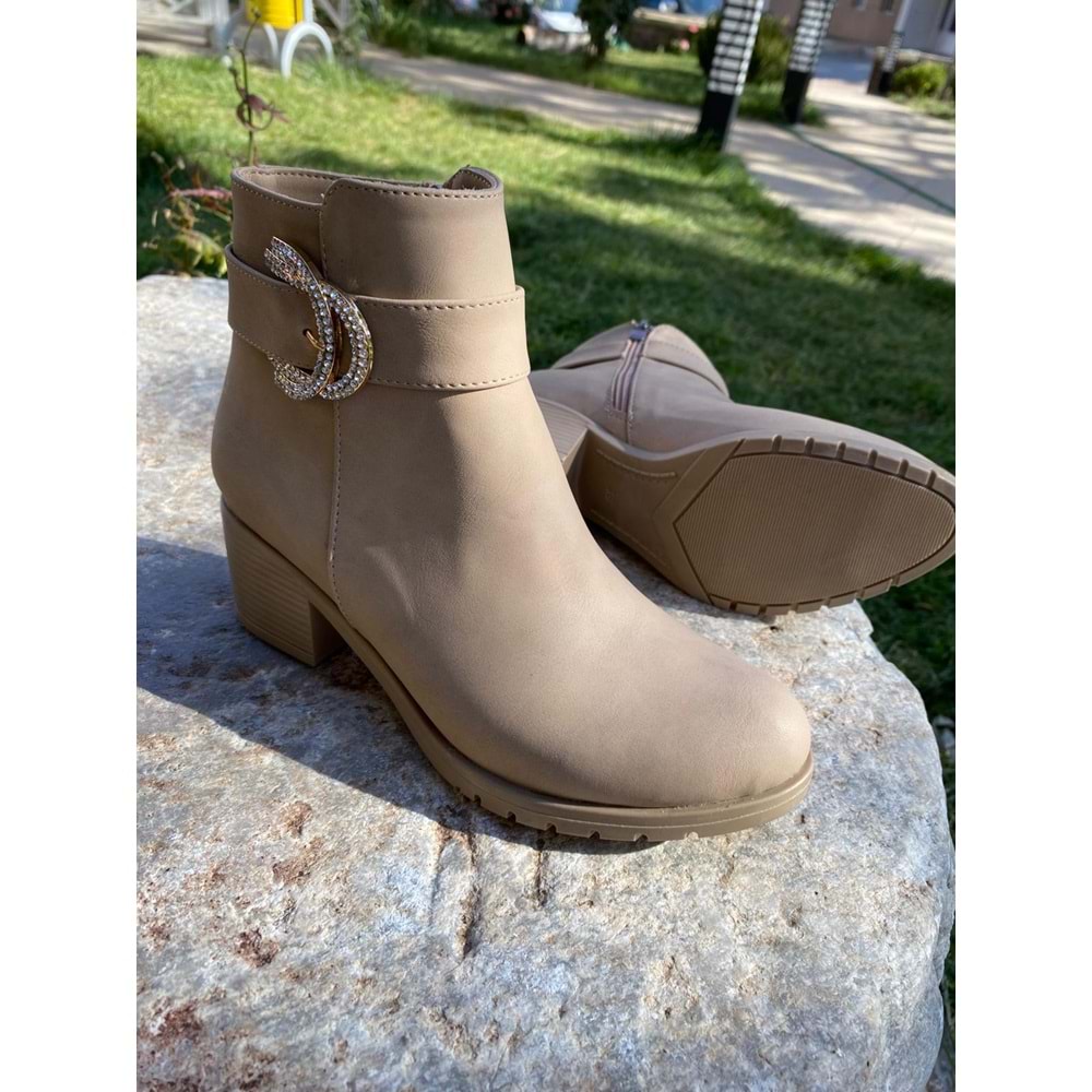 Pabuçhan Taşlı Bayan Bot 1236 - Krem - 36 - BTMK01236-Krem-36