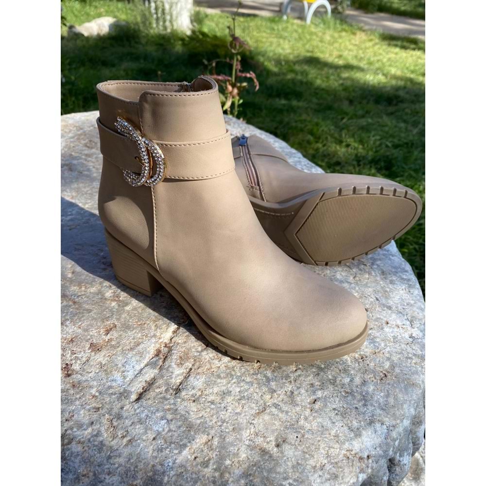 Pabuçhan Taşlı Bayan Bot 1236 - Krem - 36 - BTMK01236-Krem-36