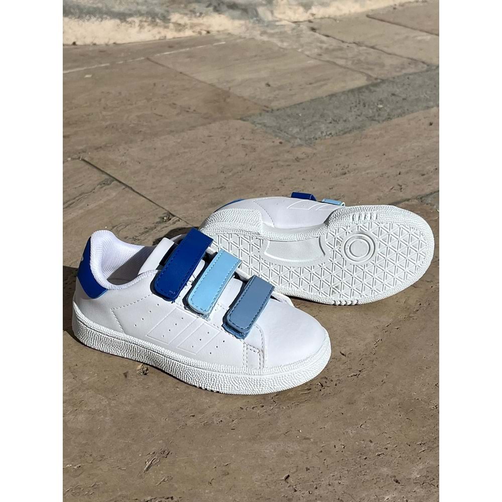 Mevsimlik Çocuk Spor Ayakkabı - Beyaz Mavi - 30 - BTMK01258-Beyaz Mavi-30