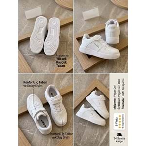 Pabuçhan Unisex Çocuk Cırt Cırtlı Günlük Spor Ayakkabı - Beyaz - 30 - BTMK01330-Beyaz-30